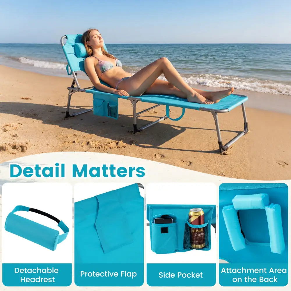 Tanning Chair with Face Arm Holes Folding Chair-Turquoise - Turquoise - Outdoor Chaise Lounges