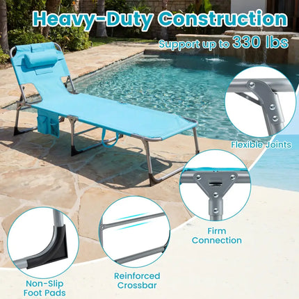 Tanning Chair with Face Arm Holes Folding Chair-Turquoise - Turquoise - Outdoor Chaise Lounges