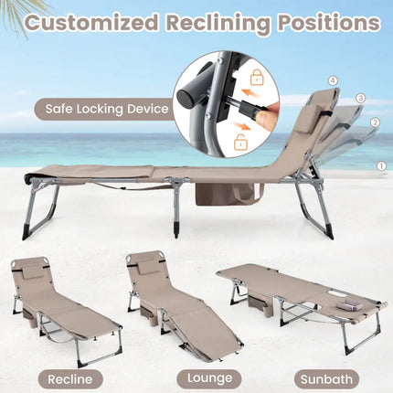 Tanning Chair with Face Arm Holes Portable Sunbathing Chair-Beige - Beige - Beach & Lawn Chairs