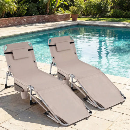 Tanning Chair with Face Arm Holes Portable Sunbathing Chair-Beige - Beige - Beach & Lawn Chairs