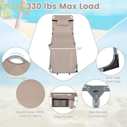 Tanning Chair with Face Arm Holes Portable Sunbathing Chair-Beige - Beige - Beach & Lawn Chairs