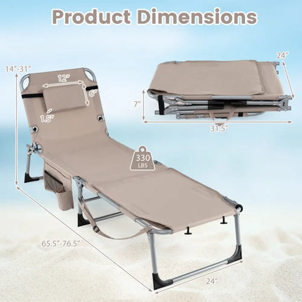 Tanning Chair with Face Arm Holes Portable Sunbathing Chair-Beige - Beige - Beach & Lawn Chairs