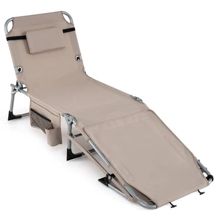 Tanning Chair with Face Arm Holes Portable Sunbathing Chair-Beige - Beige - Beach & Lawn Chairs