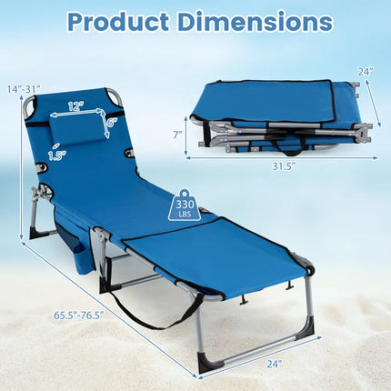 Tanning Chair with Face Arm Holes Portable Sunbathing Chair-Blue - Blue - Beach & Lawn Chairs