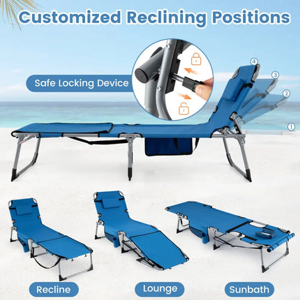Tanning Chair with Face Arm Holes Portable Sunbathing Chair-Blue - Blue - Beach & Lawn Chairs