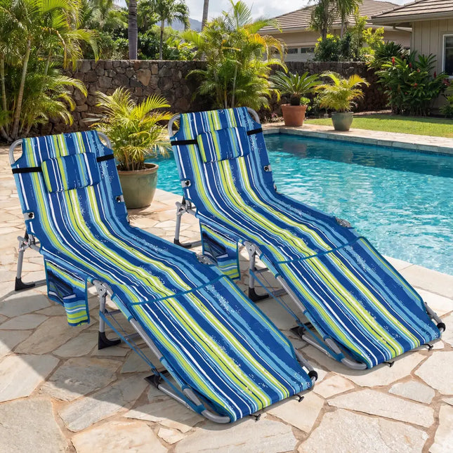 Tanning Chair with Face Arm Holes Portable Sunbathing Chair-Blue & Green - Blue & Green - Beach & Lawn Chairs