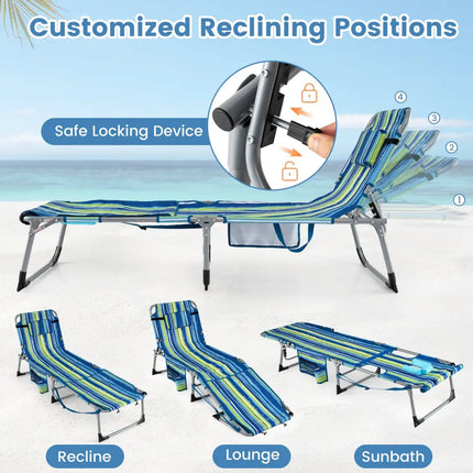 Tanning Chair with Face Arm Holes Portable Sunbathing Chair-Blue & Green - Blue & Green - Beach & Lawn Chairs