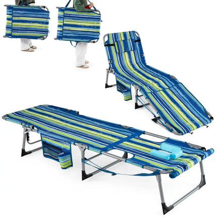 Tanning Chair with Face Arm Holes Portable Sunbathing Chair-Blue & Green - Blue & Green - Beach & Lawn Chairs