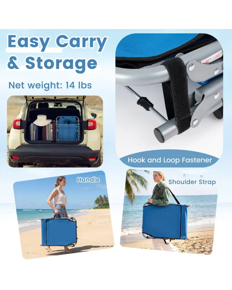 Tanning Chair with Face Arm Holes Portable Sunbathing Chair-Blue - Blue - Outdoor Chaise Lounges