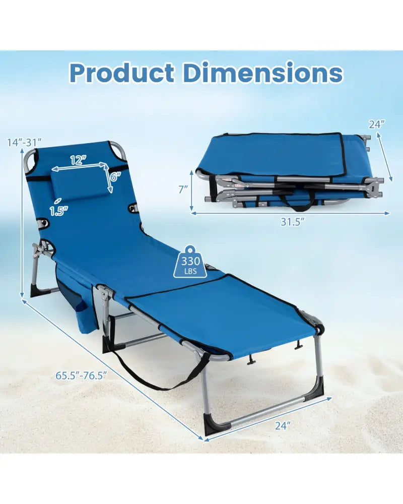 Tanning Chair with Face Arm Holes Portable Sunbathing Chair-Blue - Blue - Outdoor Chaise Lounges
