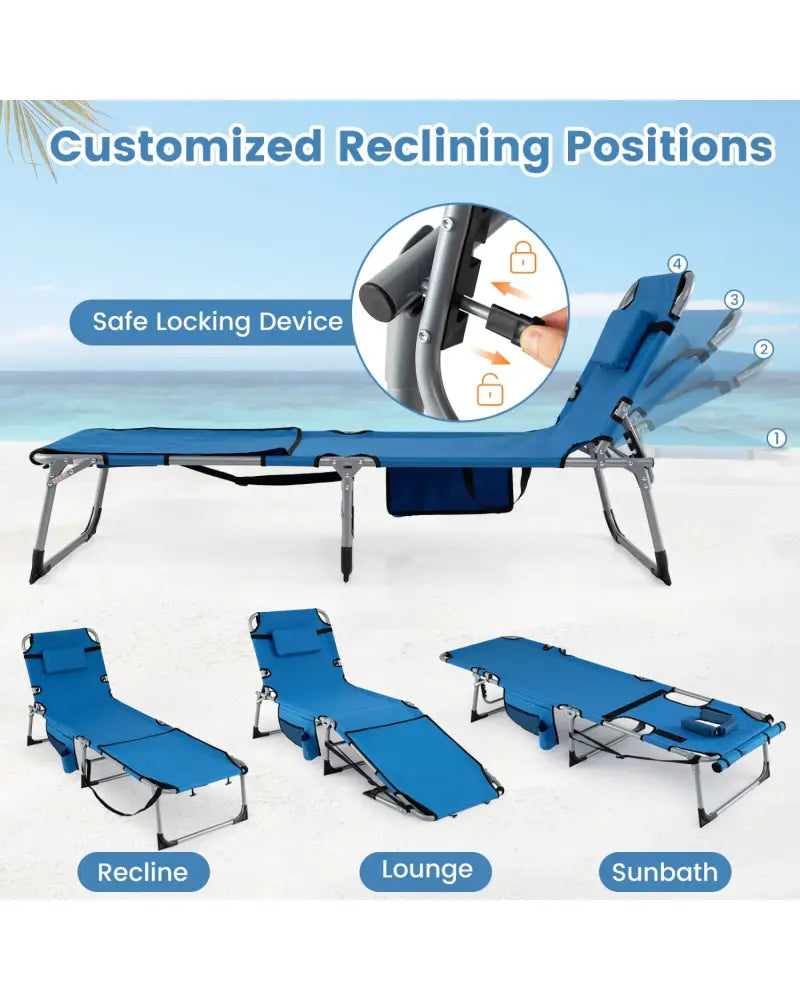Tanning Chair with Face Arm Holes Portable Sunbathing Chair-Blue - Blue - Outdoor Chaise Lounges
