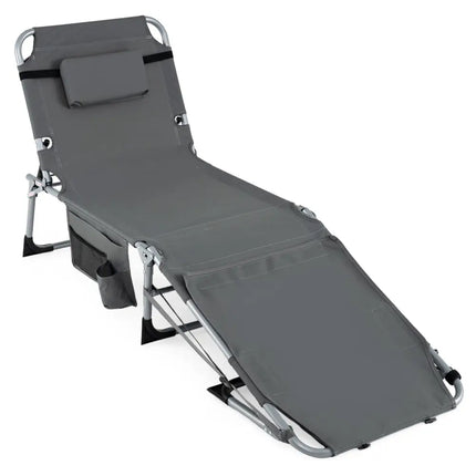 Tanning Chair with Face Arm Holes Portable Sunbathing Chair-Gray - Gray - Beach & Lawn Chairs
