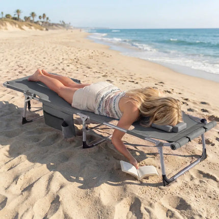 Tanning Chair with Face Arm Holes Portable Sunbathing Chair-Gray - Gray - Beach & Lawn Chairs