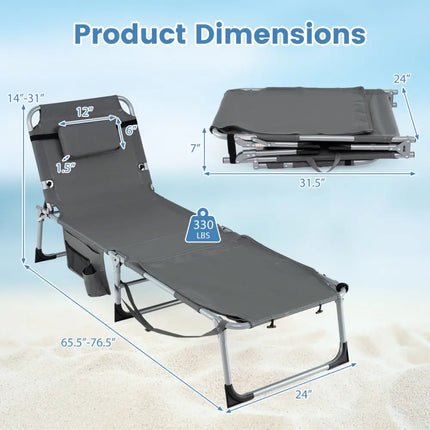 Tanning Chair with Face Arm Holes Portable Sunbathing Chair-Gray - Gray - Beach & Lawn Chairs
