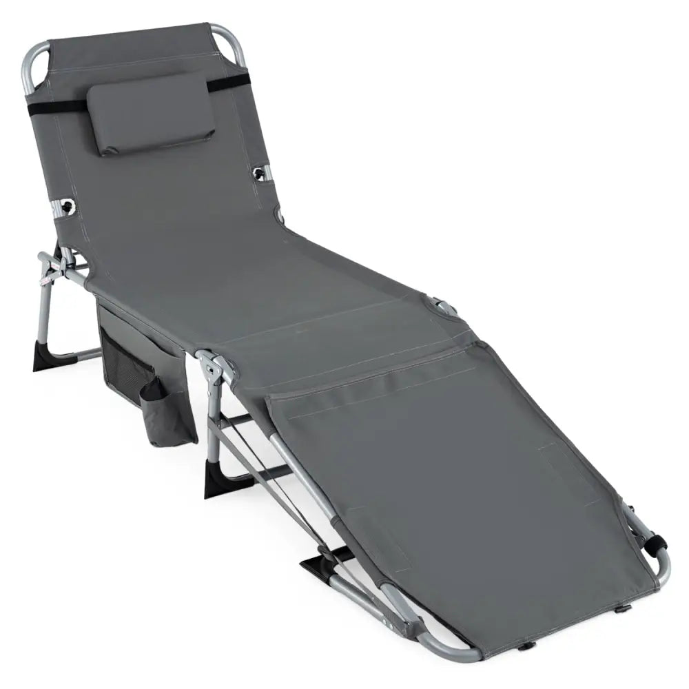 Tanning Chair with Face Arm Holes Portable Sunbathing Chair-Gray - Gray - Outdoor Chaise Lounges