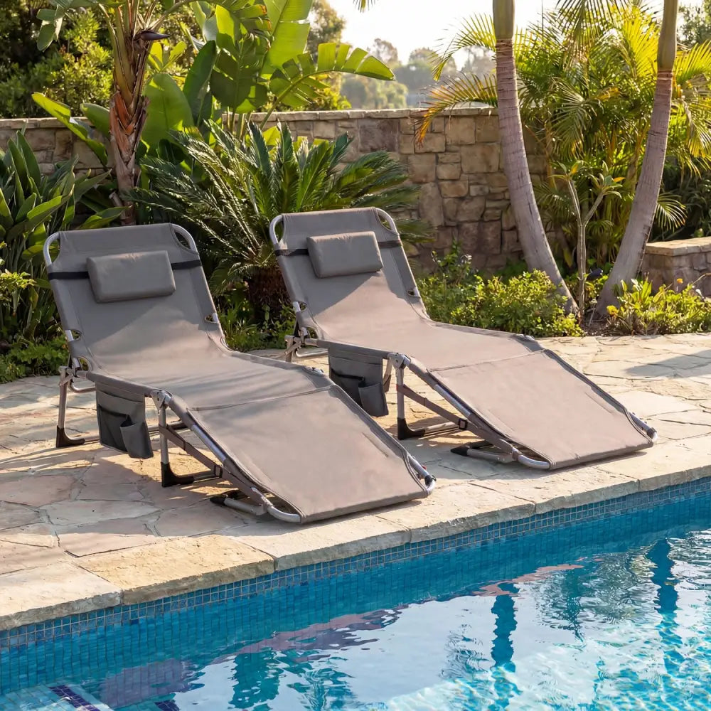 Tanning Chair with Face Arm Holes Portable Sunbathing Chair-Gray - Gray - Outdoor Chaise Lounges