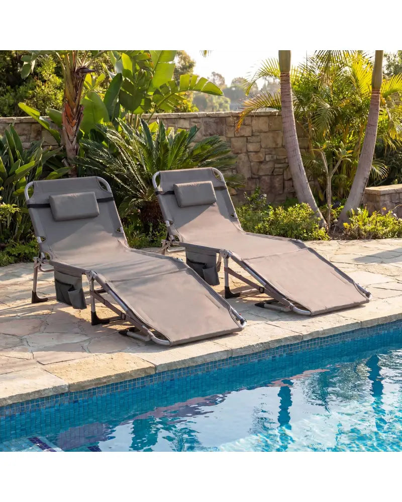 Tanning Chair with Face Arm Holes Portable Sunbathing Chair-Gray - Gray - Outdoor Chaise Lounges
