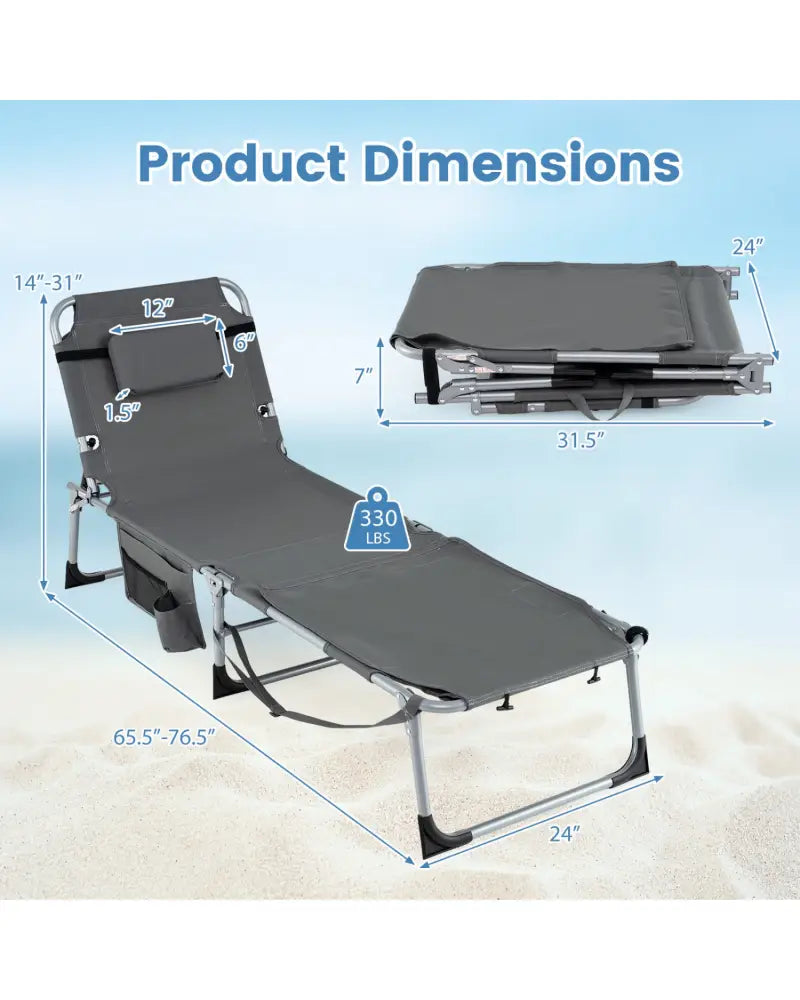 Tanning Chair with Face Arm Holes Portable Sunbathing Chair-Gray - Gray - Outdoor Chaise Lounges