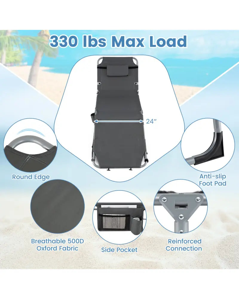 Tanning Chair with Face Arm Holes Portable Sunbathing Chair-Gray - Gray - Outdoor Chaise Lounges