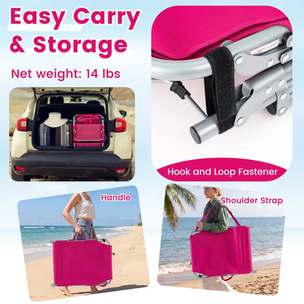 Tanning Chair with Face Arm Holes Portable Sunbathing Chair-Pink - Pink - Beach & Lawn Chairs