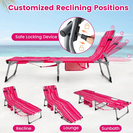 Tanning Chair with Face Arm Holes Portable Sunbathing Chair-Pink Strip - Pink Stripe - Beach & Lawn Chairs