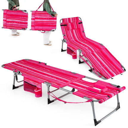 Tanning Chair with Face Arm Holes Portable Sunbathing Chair-Pink Strip - Pink Stripe - Beach & Lawn Chairs
