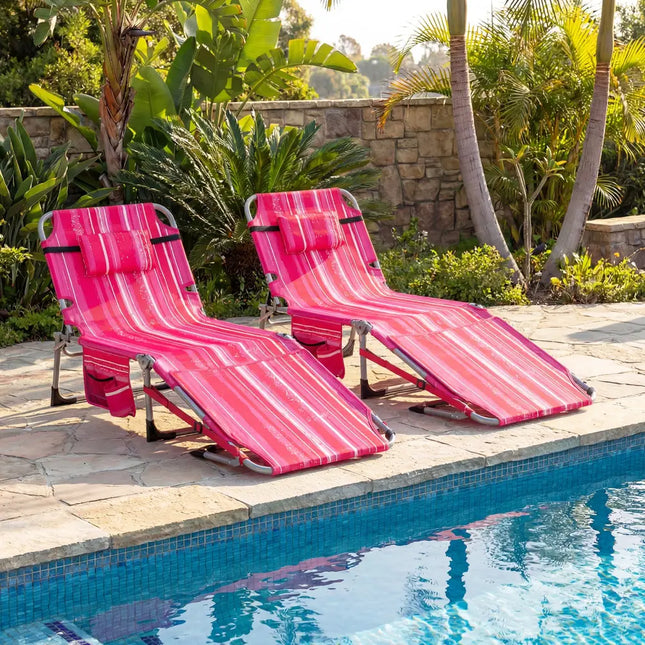 Tanning Chair with Face Arm Holes Portable Sunbathing Chair-Pink Strip - Pink Stripe - Beach & Lawn Chairs