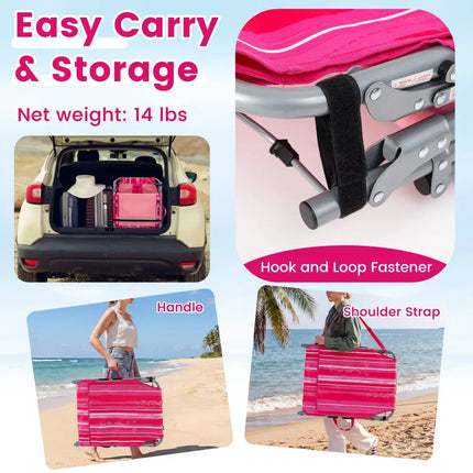 Tanning Chair with Face Arm Holes Portable Sunbathing Chair-Pink Strip - Pink Stripe - Beach & Lawn Chairs