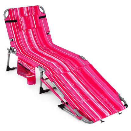 Tanning Chair with Face Arm Holes Portable Sunbathing Chair-Pink Strip - Pink Stripe - Beach & Lawn Chairs