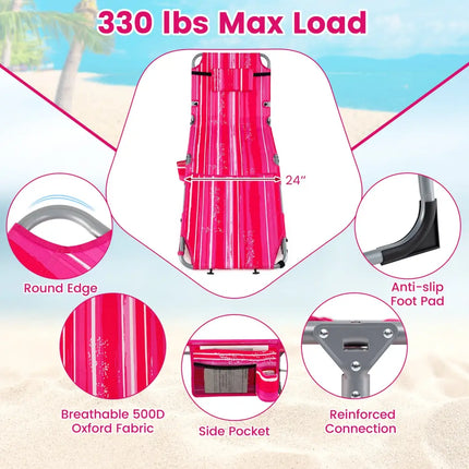 Tanning Chair with Face Arm Holes Portable Sunbathing Chair-Pink Strip - Pink Stripe - Beach & Lawn Chairs