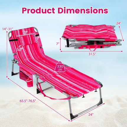 Tanning Chair with Face Arm Holes Portable Sunbathing Chair-Pink Strip - Pink Stripe - Beach & Lawn Chairs