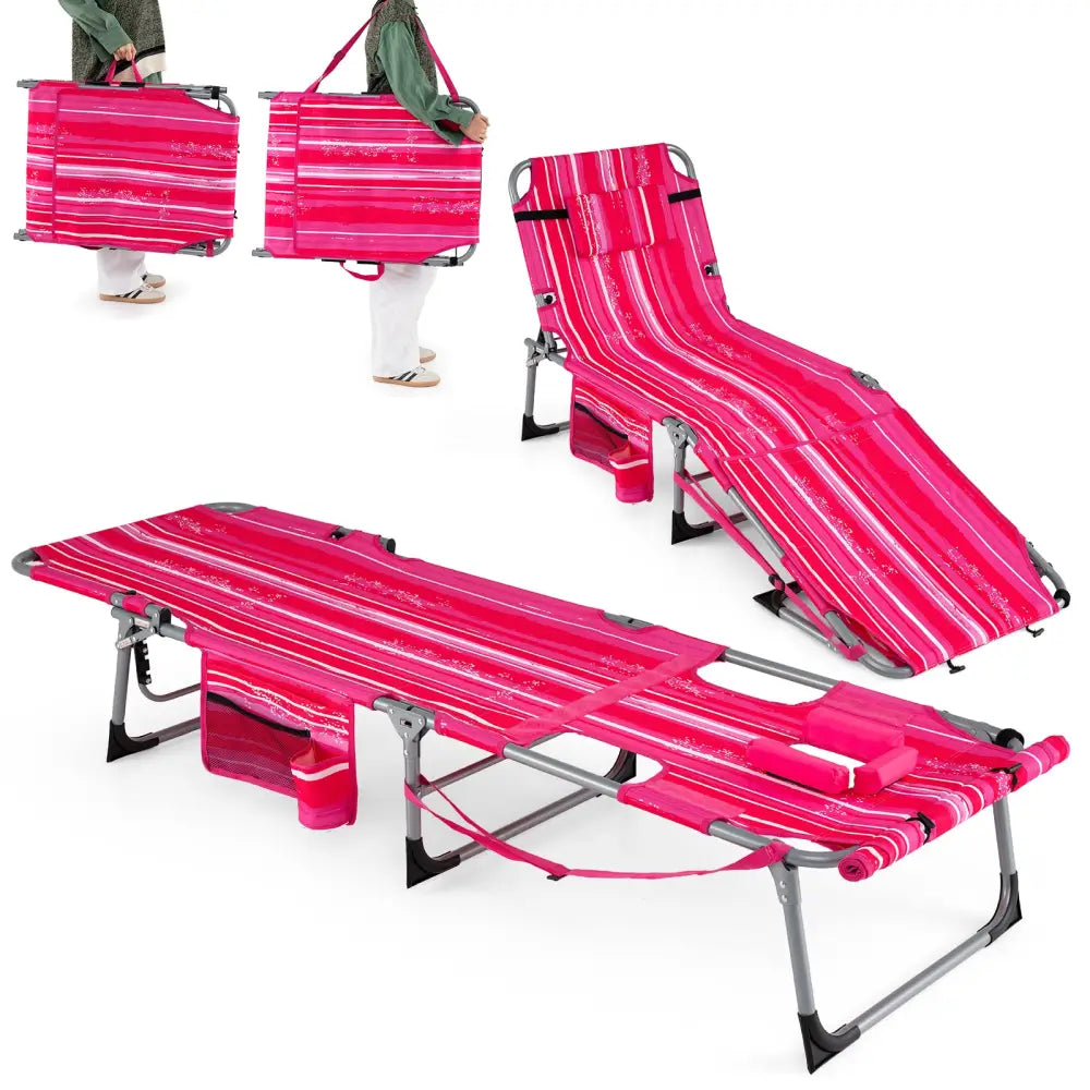 Tanning Chair with Face Arm Holes Portable Sunbathing Chair-Pink Strip - Pink Stripe - Outdoor Chaise Lounges