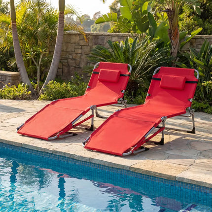 Tanning Chair with Face Arm Holes Portable Sunbathing Chair-Red - Red - Beach & Lawn Chairs