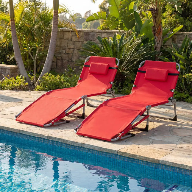 Tanning Chair with Face Arm Holes Portable Sunbathing Chair-Red - Red - Beach & Lawn Chairs