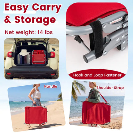 Tanning Chair with Face Arm Holes Portable Sunbathing Chair-Red - Red - Beach & Lawn Chairs