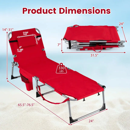 Tanning Chair with Face Arm Holes Portable Sunbathing Chair-Red - Red - Beach & Lawn Chairs