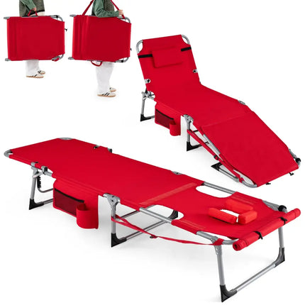 Tanning Chair with Face Arm Holes Portable Sunbathing Chair-Red - Red - Beach & Lawn Chairs