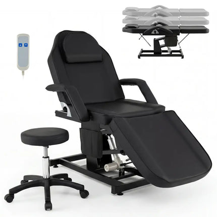 Tattoo Chair for Client Esthetician with Hydraulic Stool-Black - Black - Spa & Salon