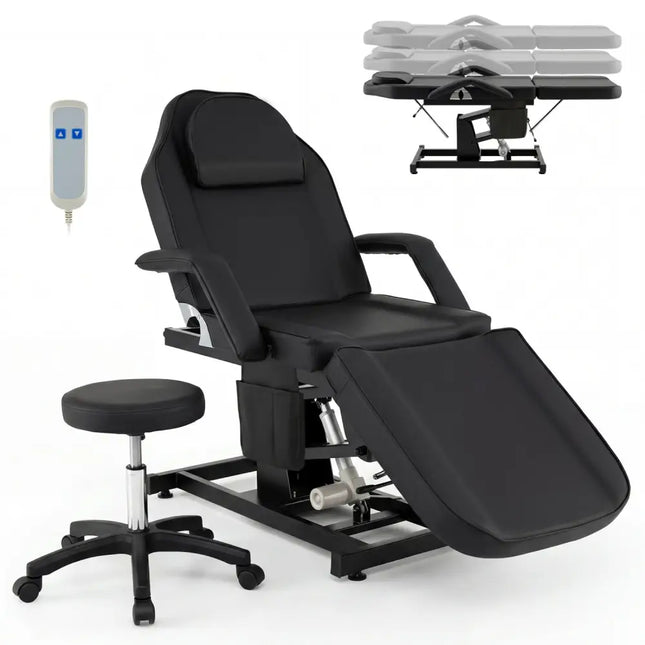 Tattoo Chair for Client Esthetician with Hydraulic Stool-Black - Black - Spa & Salon