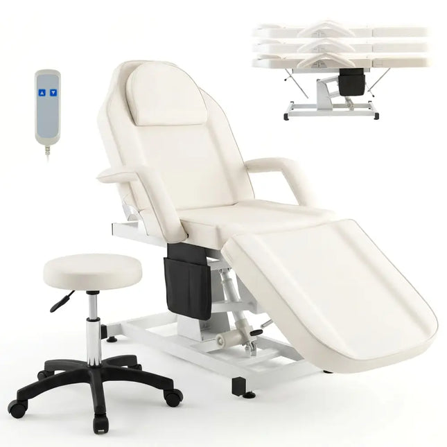Tattoo Chair for Client Esthetician with Hydraulic Stool-White - White - Spa & Salon