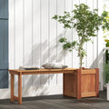 Teak Oil Finish Raised Garden Bed Wood Planter Box with Bench - Potting Benches & Tables