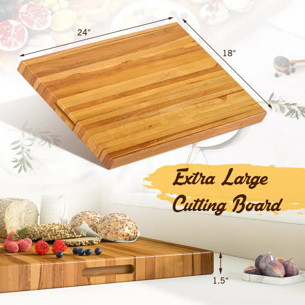 Teak Wood Cutting Board Extra Large 24 Inch Reversible Cutting Board with Handle - Natural - Kitchen Tools