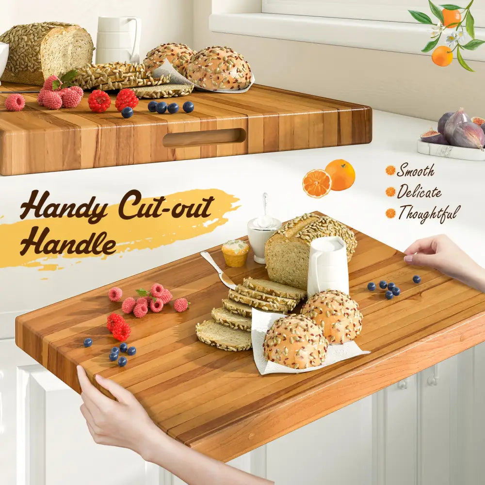 Teak Wood Cutting Board Extra Large 24 Inch Reversible Cutting Board with Handle - Natural - Kitchen Tools