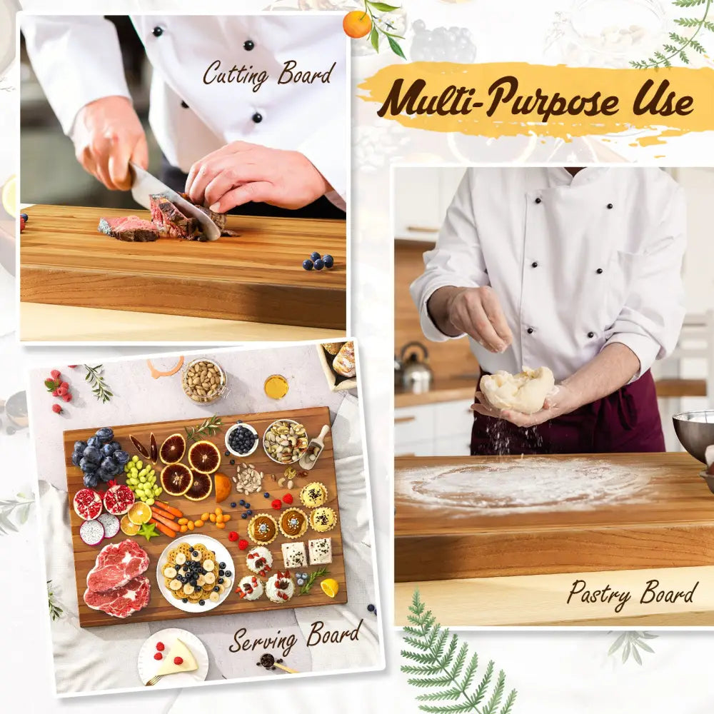 Teak Wood Cutting Board Extra Large 24 Inch Reversible Cutting Board with Handle - Natural - Kitchen Tools