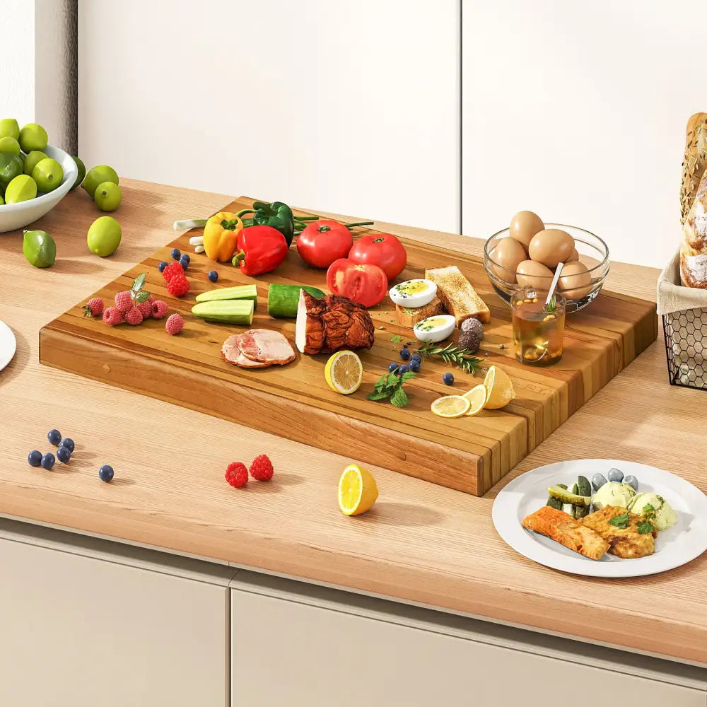 Teak Wood Cutting Board Extra Large 24 Inch Reversible Cutting Board with Handle - Natural - Kitchen Tools