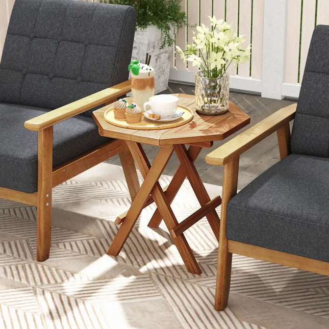 Teak Wood Octagon Coffee Table with X-shaped Legs and Slatted Tabletop - Natural - Patio Coffee Tables
