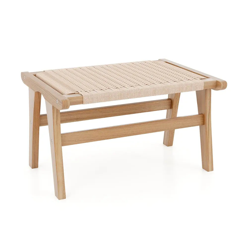 Teak Wood Ottoman Footstool with Braided Rope for Living Room - Natural - Ottomans