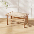 Teak Wood Ottoman Footstool with Braided Rope for Living Room - Natural - Ottomans