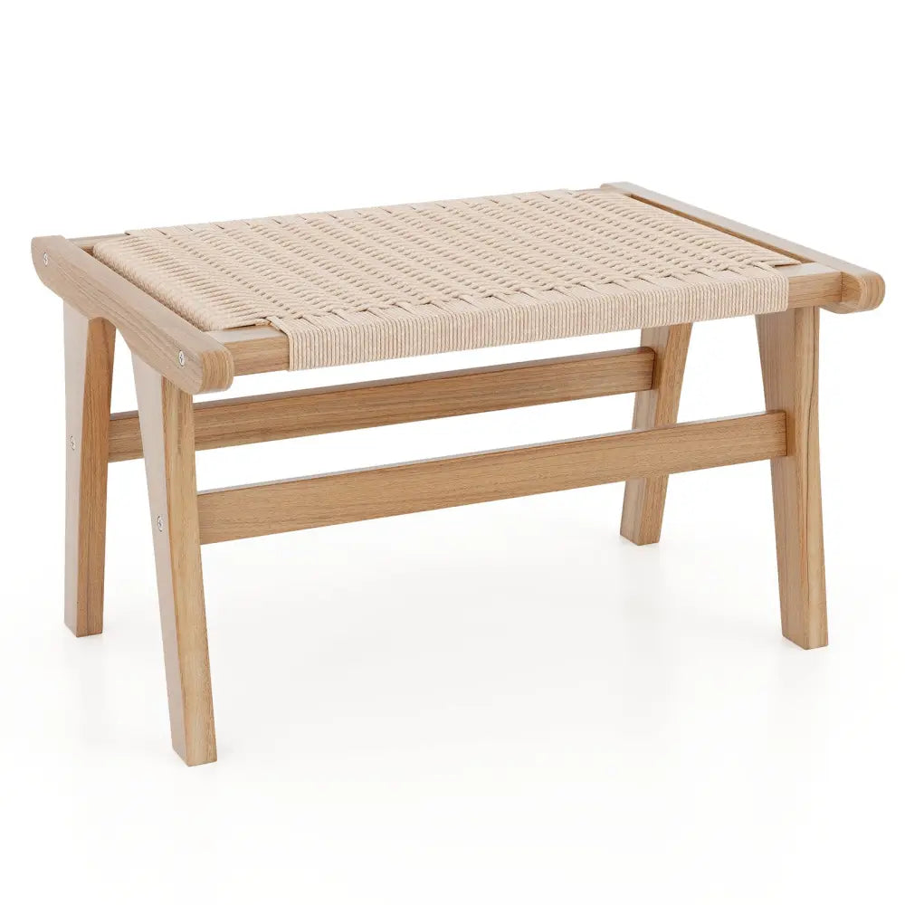 Teak Wood Ottoman Footstool with Braided Rope for Living Room - Natural - Ottomans
