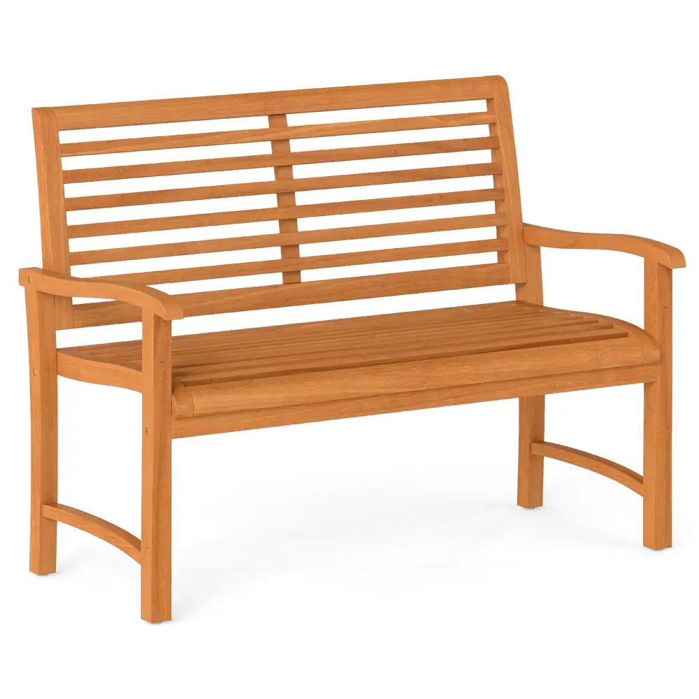 Teak Wood Outdoor Garden Bench with Slatted Backrest and Seat - Outdoor Benches